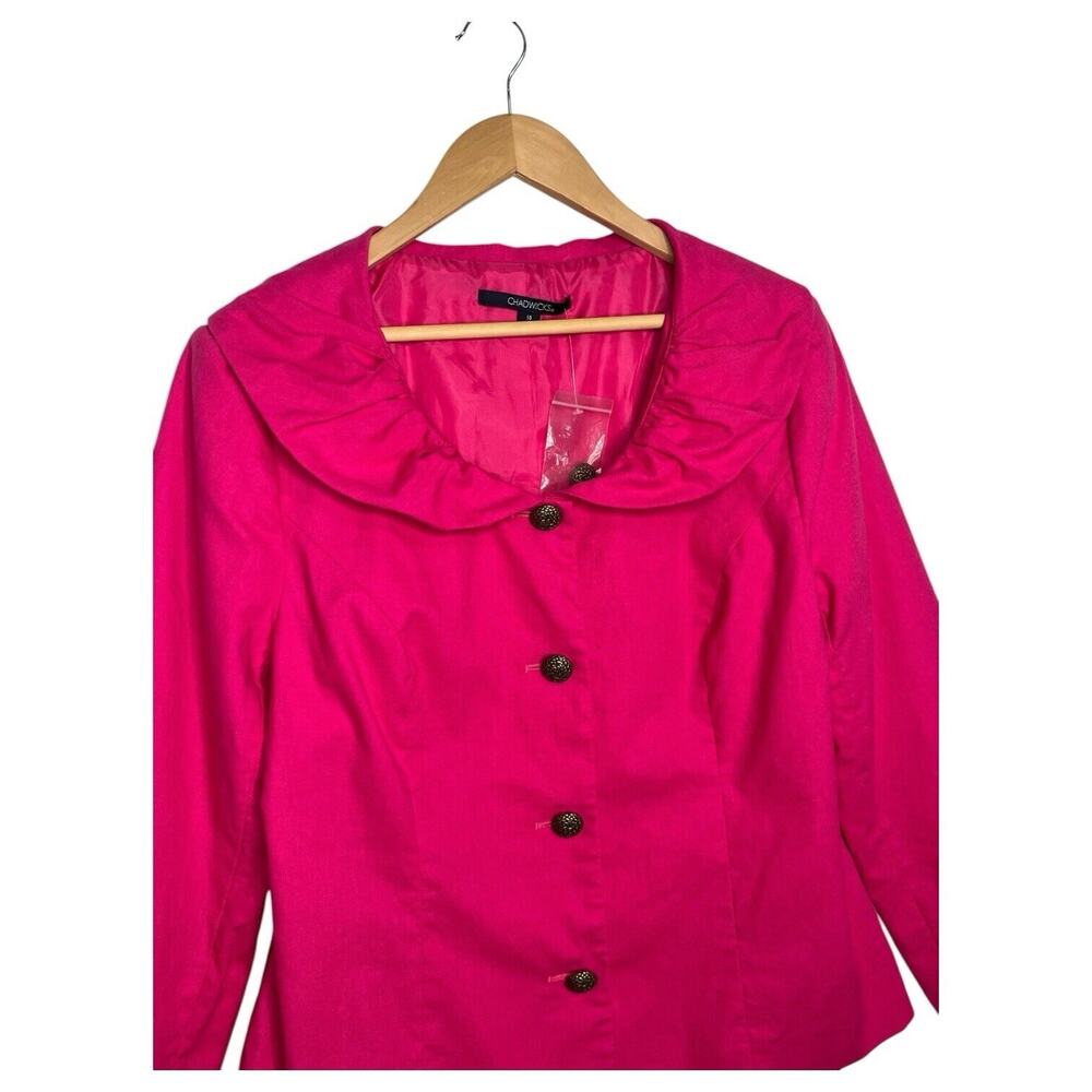 Chadwicks Blazer Womens 14 Pink Linen Jacket Peter Pan Collar Career Wear - Picture 8 of 13